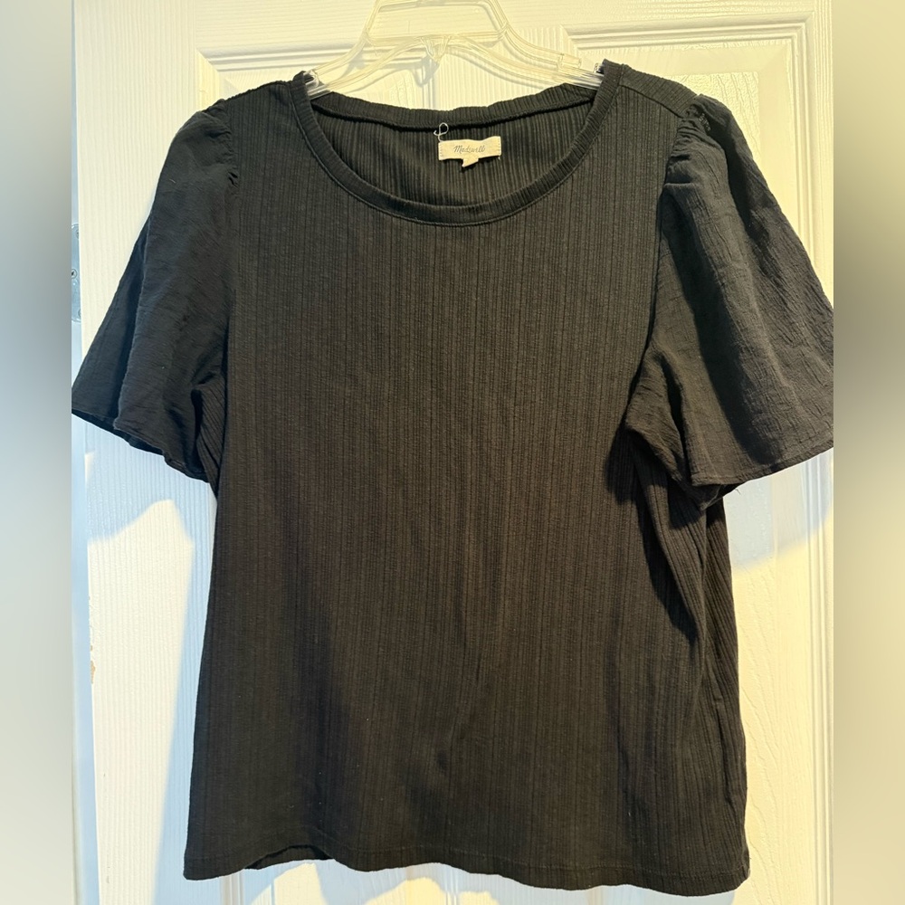 Madewell Black Ribbed Puff Sleeve T-Shirt large